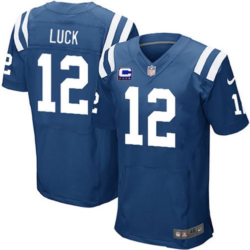 Men's Elite Andrew Luck C Patch Nike Jersey Royal Blue Home - #12 NFL Indianapolis Colts